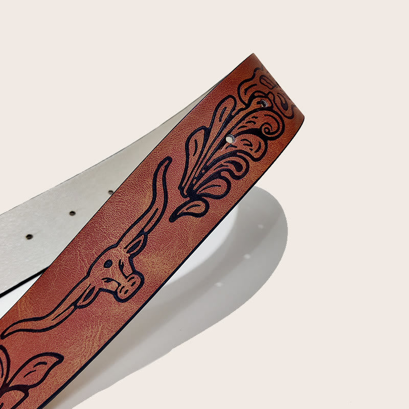 Cinturón de hombre estilo western con hebilla de calavera de toro y estampado negro - image 2