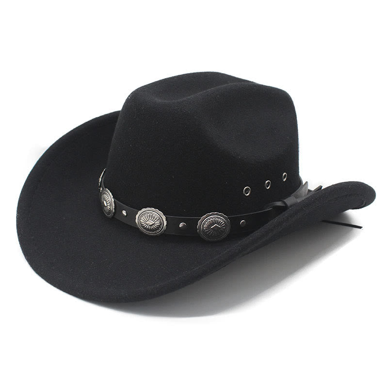 Sombrero vaquero de hombre con cinturón y ala con disco estampado plateado - Negro - M (22"-22 7/8") - image 0