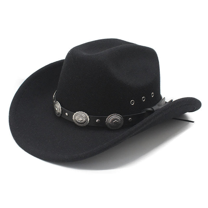 Sombrero vaquero de hombre con cinturón y ala con disco estampado plateado - Negro - M (22"-22 7/8") - image 0
