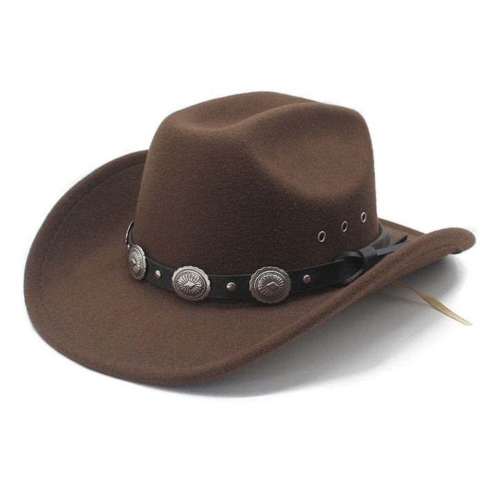 Sombrero vaquero de hombre con cinturón y ala con disco estampado plateado - Marrón - M (22"-22 7/8") - image 1