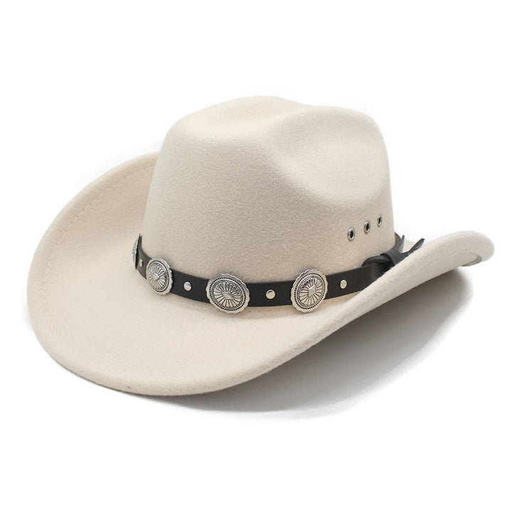 Sombrero vaquero de hombre con cinturón y ala con disco estampado plateado - Beige - M (22"-22 7/8") - image 4