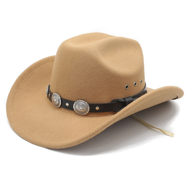 Sombrero vaquero de hombre con cinturón y ala con disco estampado plateado - Camello - M (22"-22 7/8") - image 6