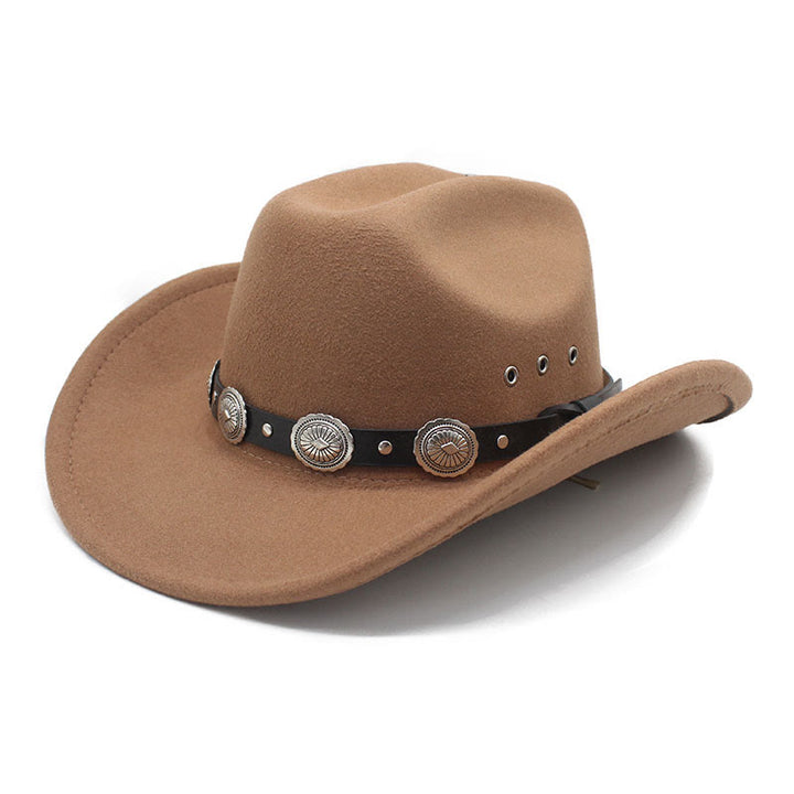 Sombrero vaquero de hombre con cinturón y ala con disco estampado plateado - Caqui - M (22"-22 7/8") - image 7