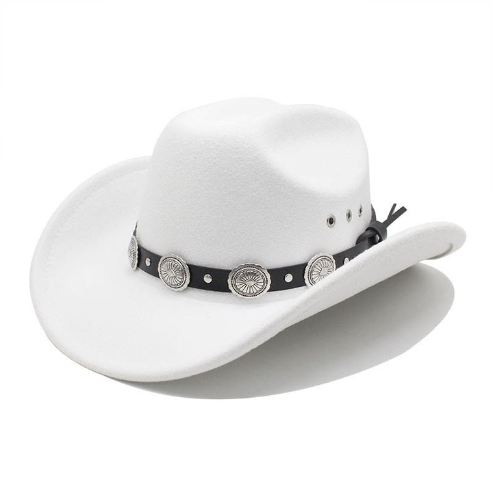 Sombrero vaquero de hombre con cinturón y ala con disco estampado plateado - Blanco - M (22"-22 7/8") - image 5