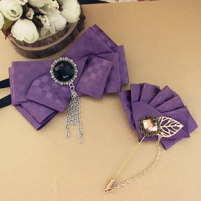 Juego de 2 pajaritas con alfileres y estampado de cuadros - Púrpura - image 7