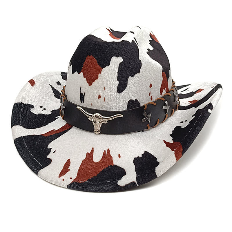 Sombrero vaquero con cinturón de toro de cuernos largos plateado para hombre, estampado de vaca - Estilo n.° 2 - M (22"-22 7/8") - image 5