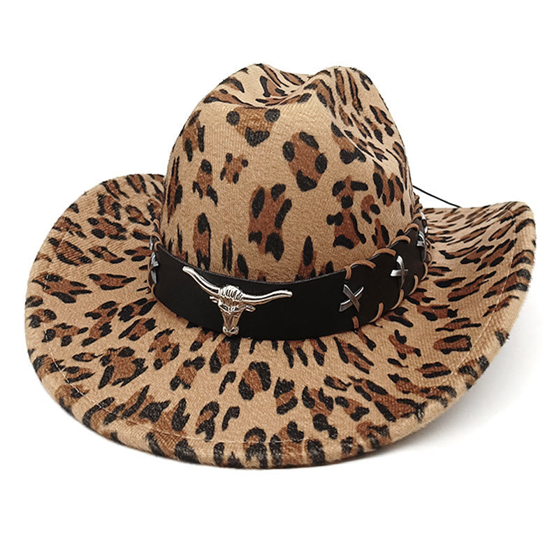 Sombrero vaquero con cinturón de toro de cuernos largos plateado para hombre, estampado de vaca - Estilo n.° 3 - M (22"-22 7/8") - image 6