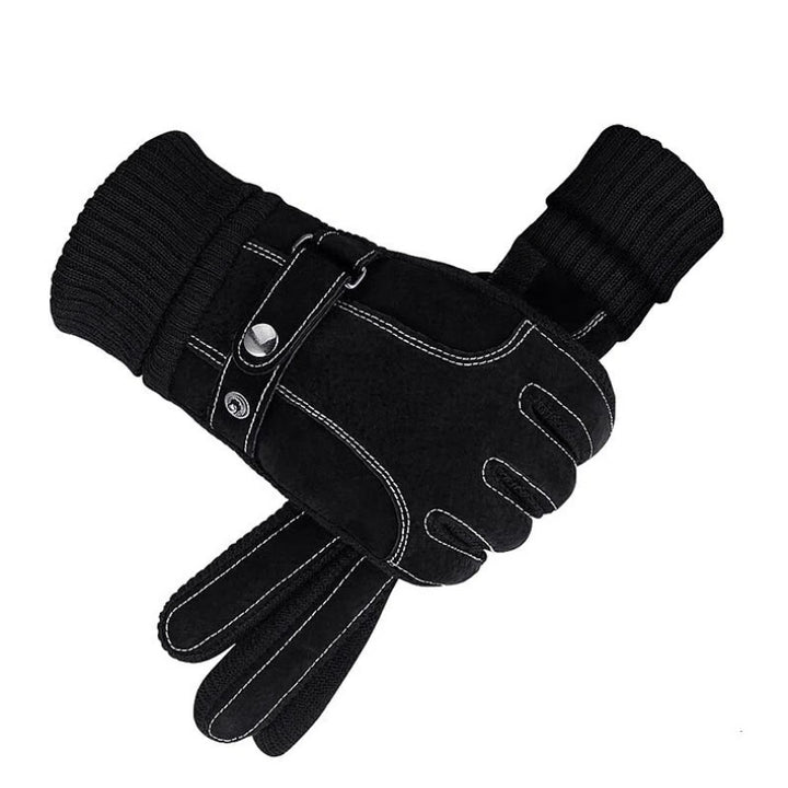 Guantes de invierno ajustables para hombre, de forro polar, cálidos y cómodos para actividades al aire libre. - Negro - Ajustable - image 1
