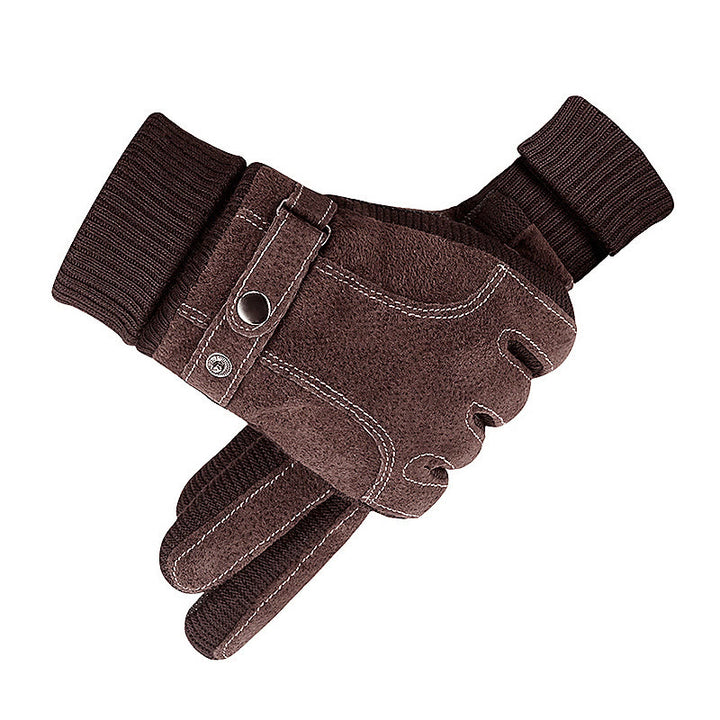 Guantes de invierno ajustables para hombre, de forro polar, cálidos y cómodos para actividades al aire libre. - Marrón - Ajustable - image 0