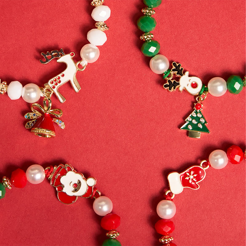 Pulsera navideña de 4 piezas con diseño de Papá Noel y alce. - image 2