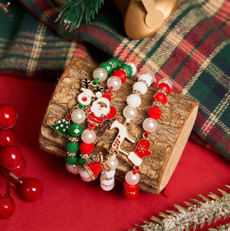 Pulsera navideña de 4 piezas con diseño de Papá Noel y alce. - image 0