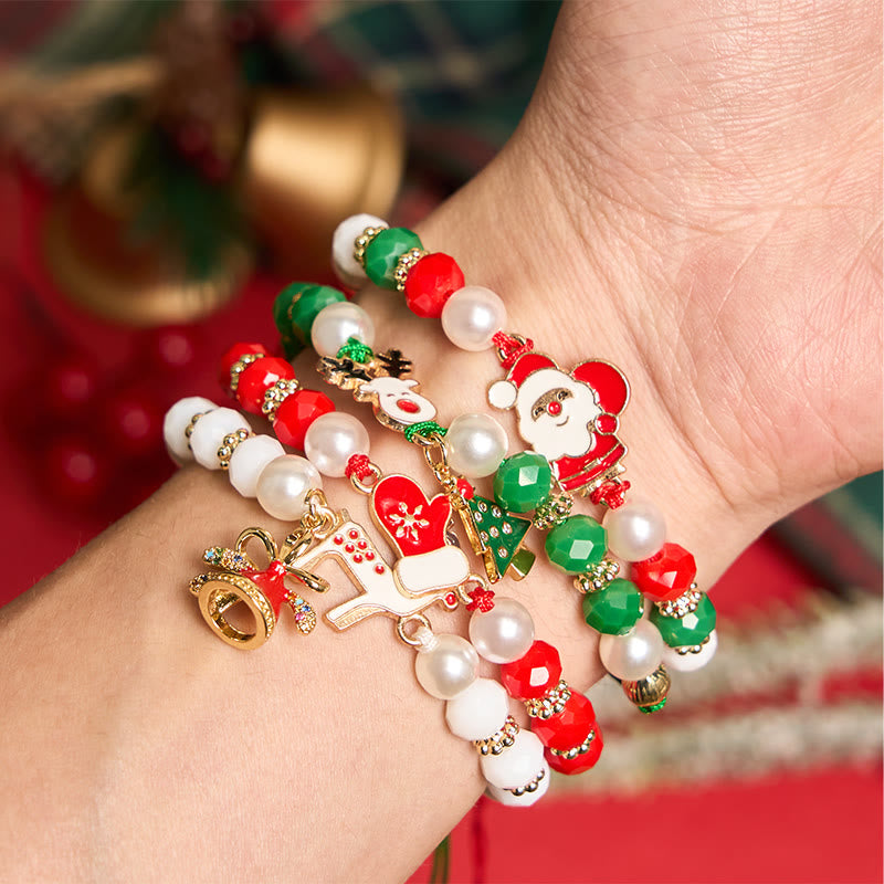 Pulsera navideña de 4 piezas con diseño de Papá Noel y alce. - Pulsera navideña - image 1
