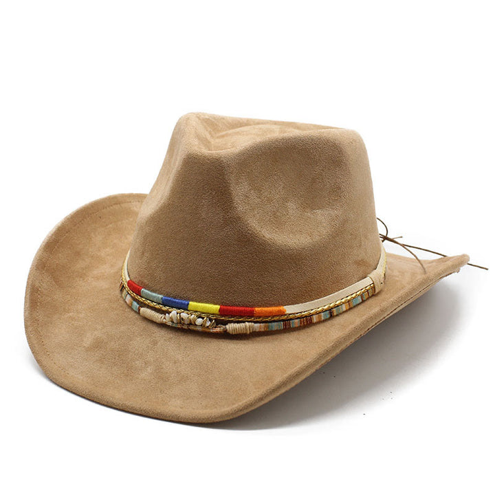Sombrero de vaquero con ala de gamuza y ribete de cuentas para hombre - Camello - M (22"-22 7/8") - image 0
