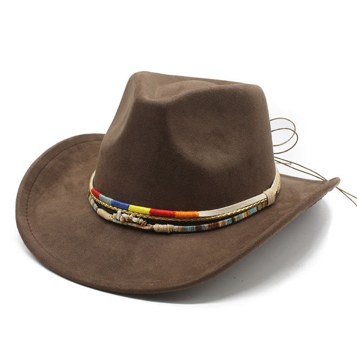 Sombrero de vaquero con ala de gamuza y ribete de cuentas para hombre - Marrón - M (22"-22 7/8") - image 8