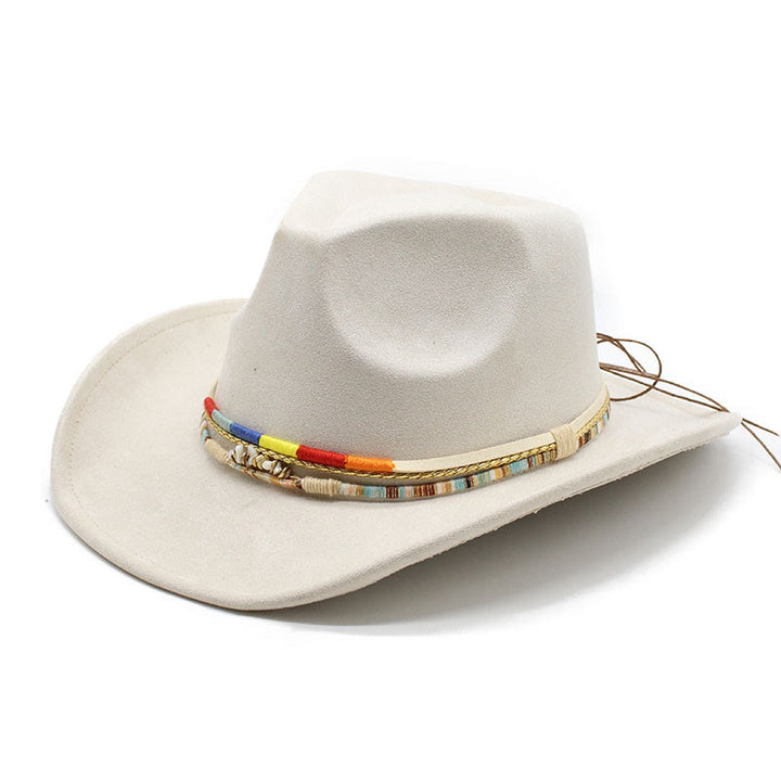 Sombrero de vaquero con ala de gamuza y ribete de cuentas para hombre - Blanquecino - M (22"-22 7/8") - image 4