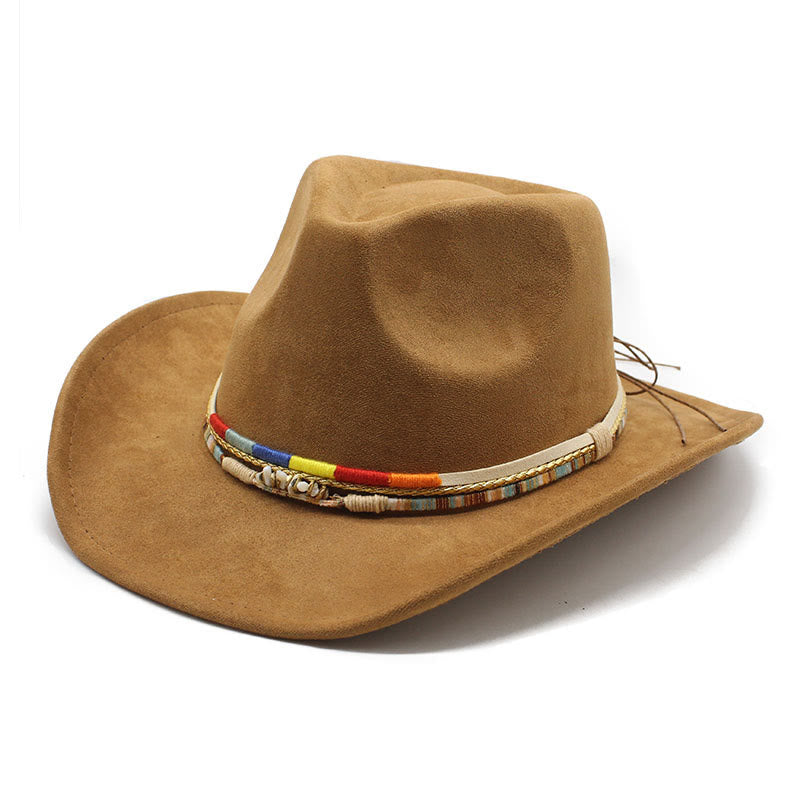 Sombrero de vaquero con ala de gamuza y ribete de cuentas para hombre - Caqui - M (22"-22 7/8") - image 1