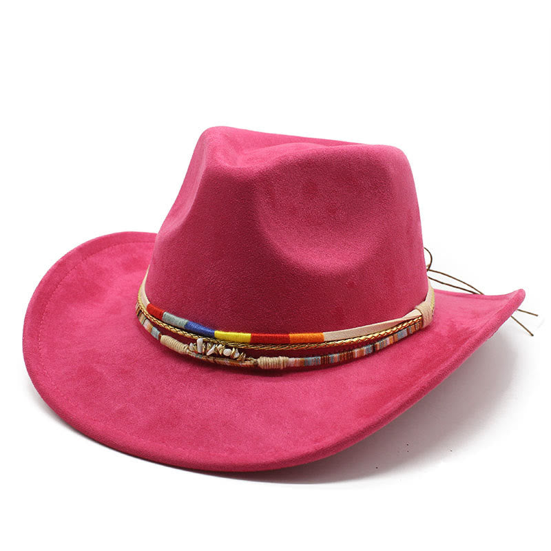 Sombrero de vaquero con ala de gamuza y ribete de cuentas para hombre - Fucsia - M (22"-22 7/8") - image 9