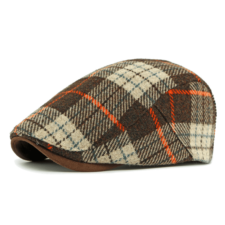 Boina de invierno vintage con estampado a cuadros para hombre - Café marrón - Ajustable (21 5/8"-23 1/4") - image 1