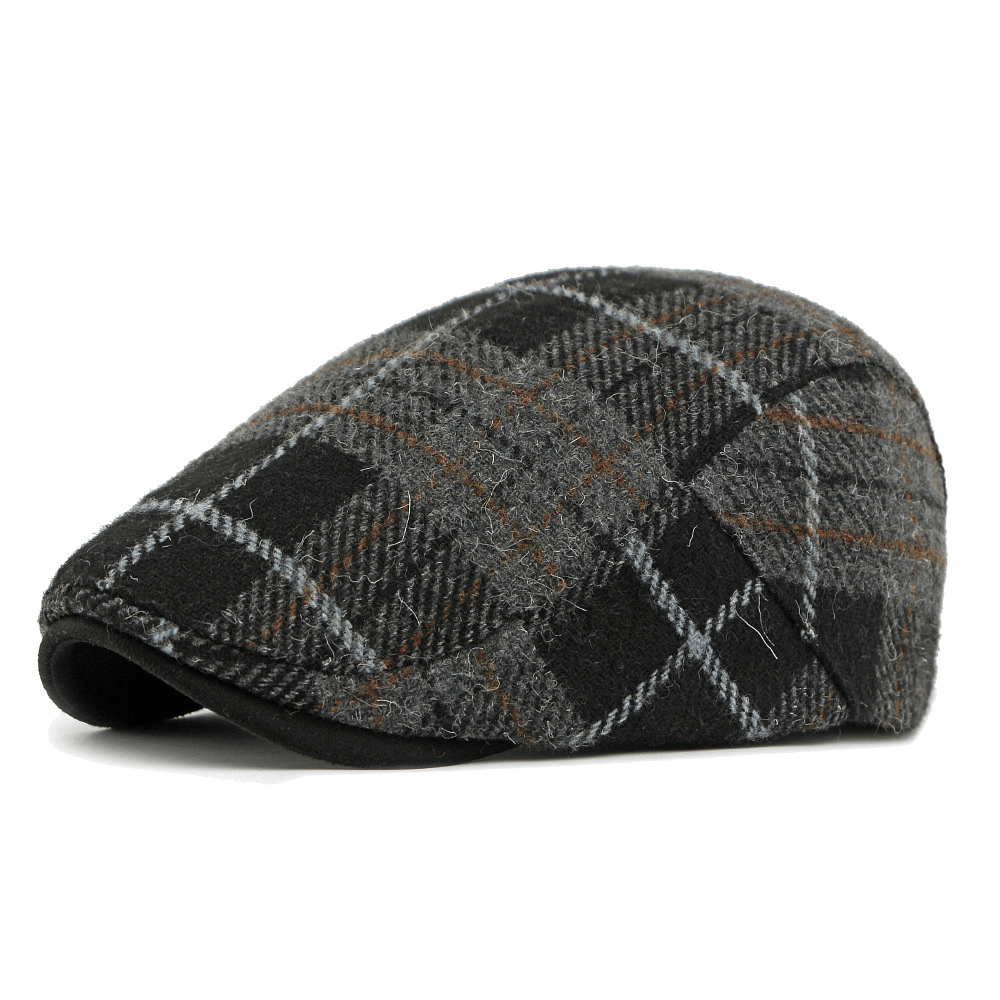 Boina de invierno vintage con estampado a cuadros para hombre - Negro - Ajustable (21 5/8"-23 1/4") - image 3