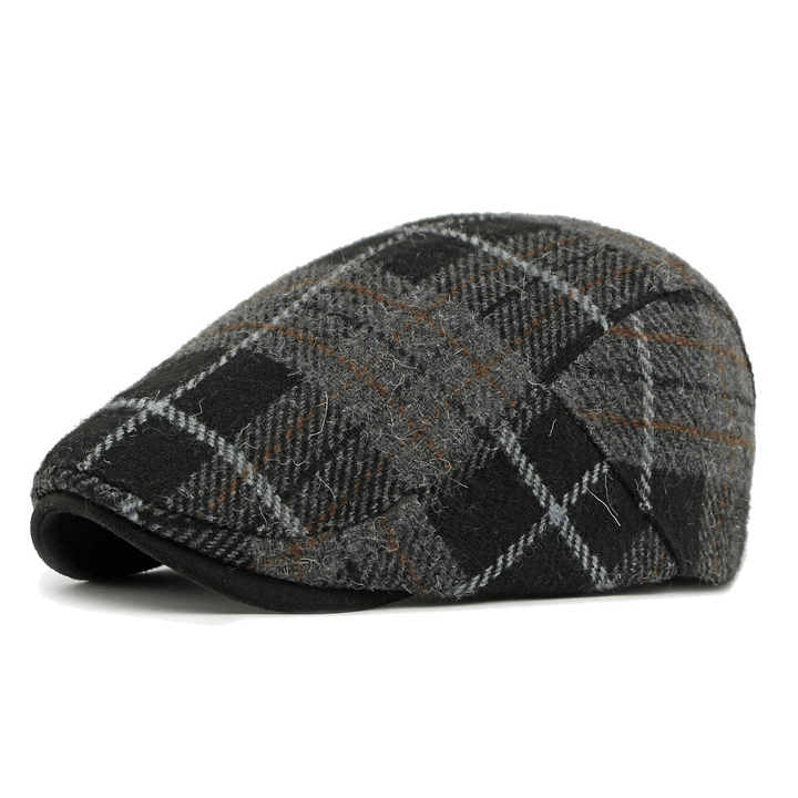 Boina de invierno vintage con estampado a cuadros para hombre - Negro - Ajustable (21 5/8"-23 1/4") - image 3
