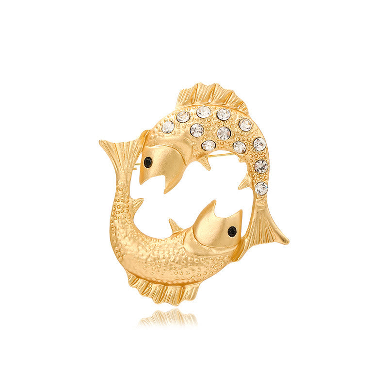 Broche de oro adornado con diamantes con el signo del zodíaco - Piscis - image 22