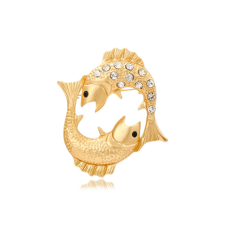 Broche de oro adornado con diamantes con el signo del zodíaco - Piscis - image 22