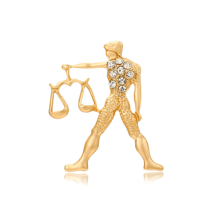 Broche de oro adornado con diamantes con el signo del zodíaco - Libra - image 13