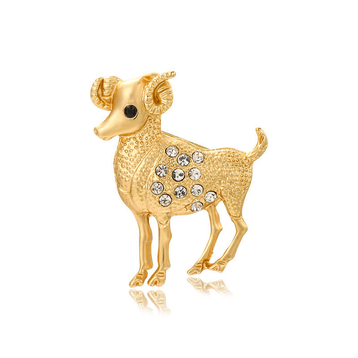 Broche de oro adornado con diamantes con el signo del zodíaco - Aries - image 1