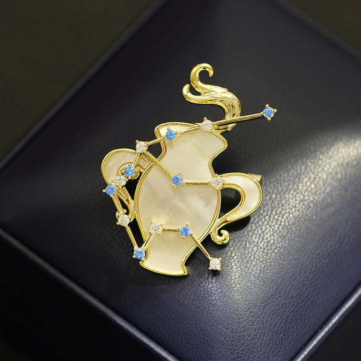 Broche de oro con nácar y cristal azul de las 12 constelaciones - image 20