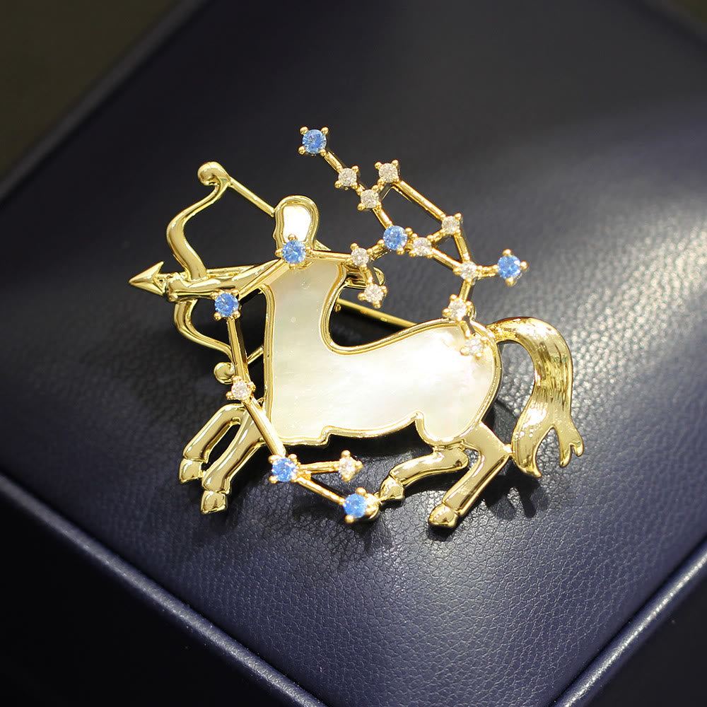 Broche de oro con nácar y cristal azul de las 12 constelaciones - image 17