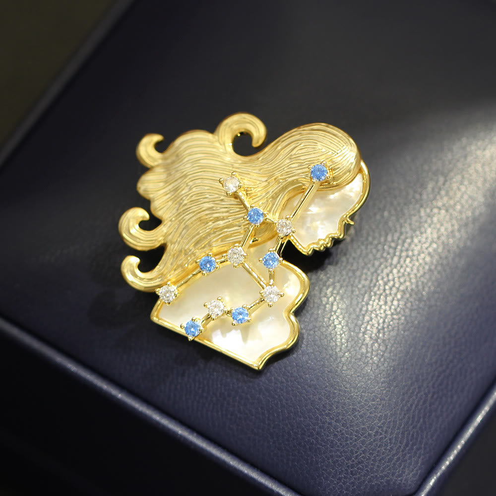 Broche de oro con nácar y cristal azul de las 12 constelaciones - image 11