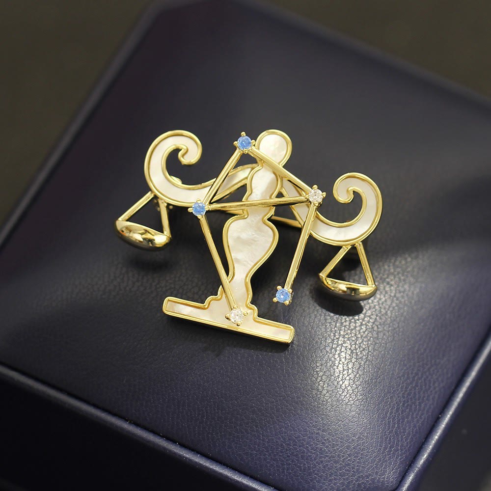 Broche de oro con nácar y cristal azul de las 12 constelaciones - image 13