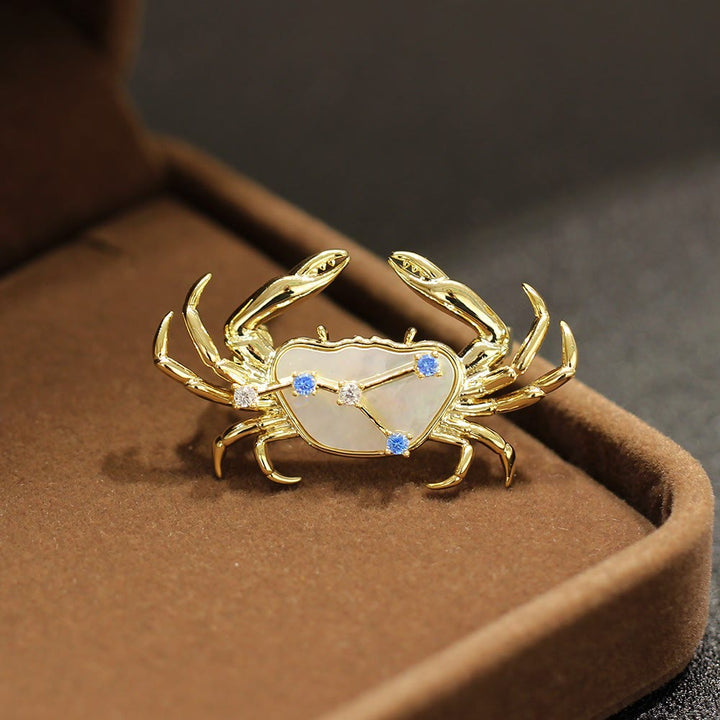 Broche de oro con nácar y cristal azul de las 12 constelaciones - Cáncer - image 6
