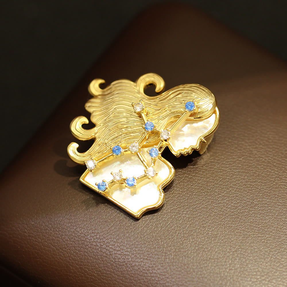 Broche de oro con nácar y cristal azul de las 12 constelaciones - Virgo - image 10