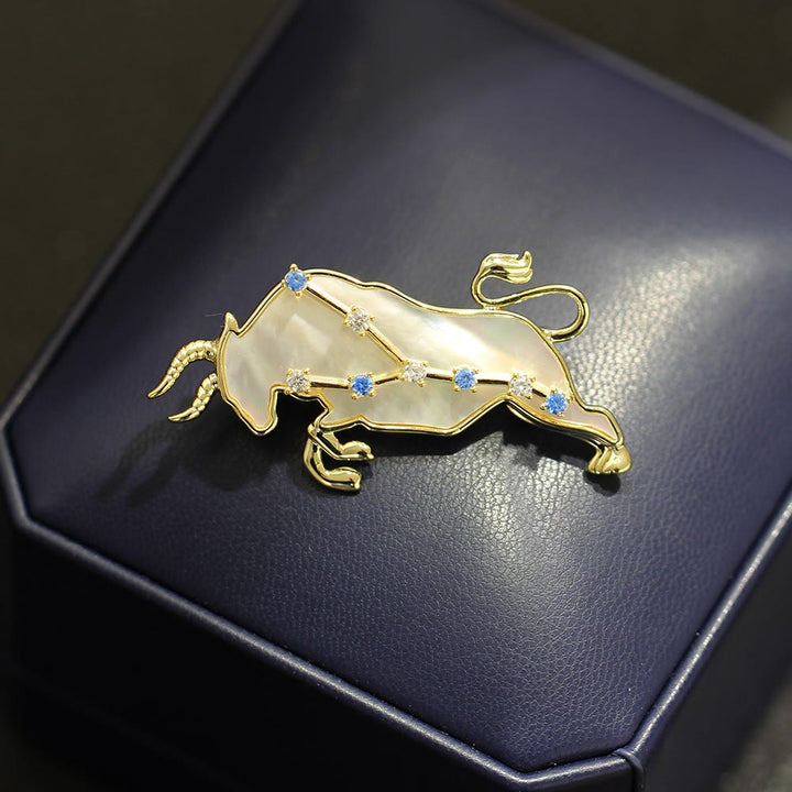 Broche de oro con nácar y cristal azul de las 12 constelaciones - image 3