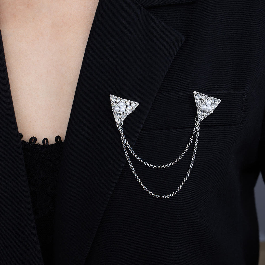 Broche de cadena triangular con perlas y cristales - Plata - image 4
