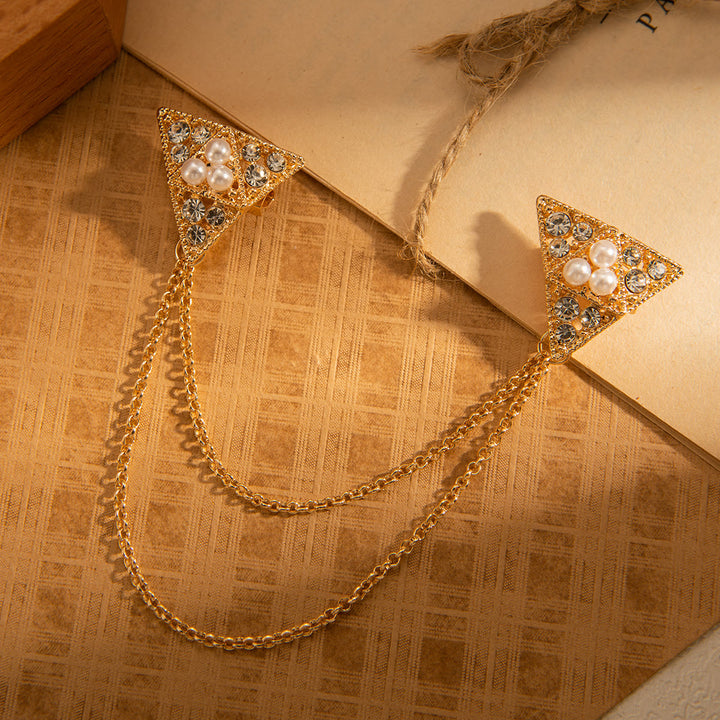 Broche de cadena triangular con perlas y cristales - image 0