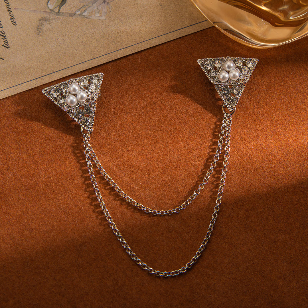 Broche de cadena triangular con perlas y cristales - image 5