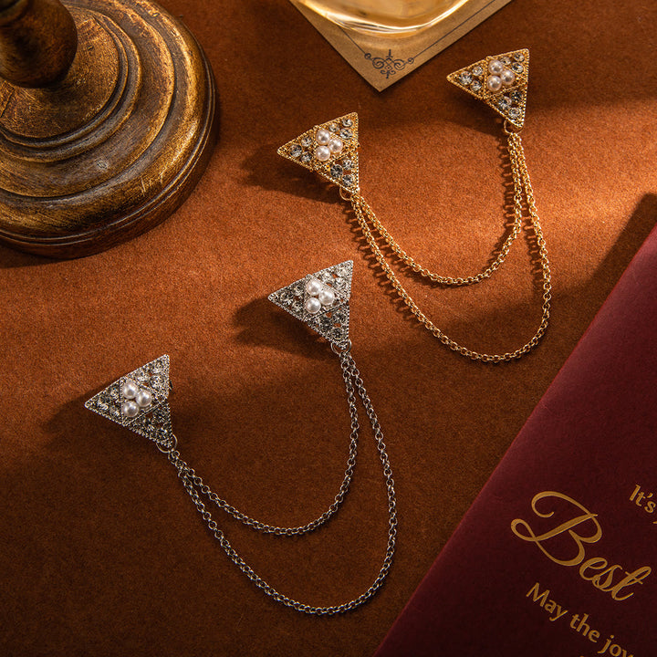 Broche de cadena triangular con perlas y cristales - image 3