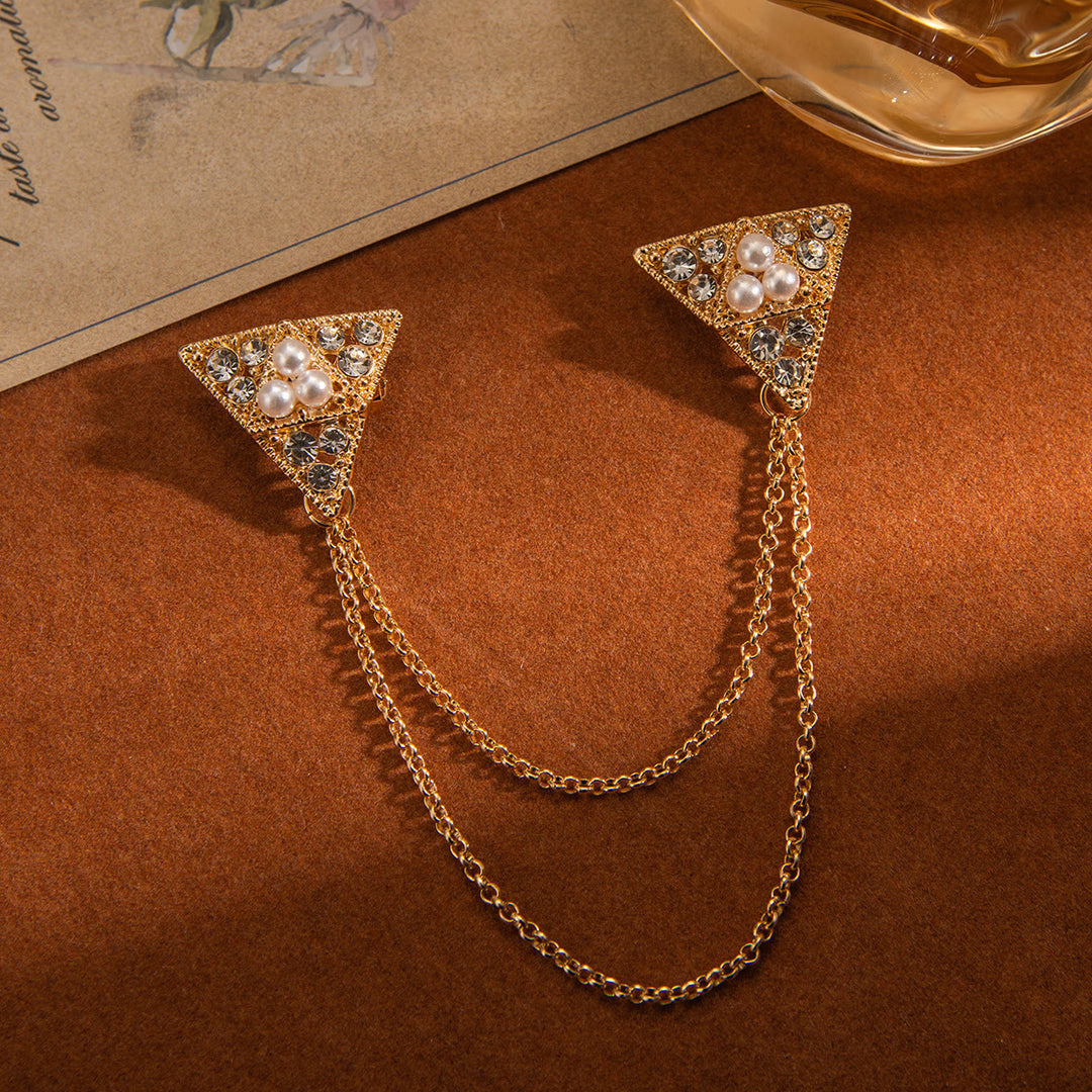 Broche de cadena triangular con perlas y cristales - image 2