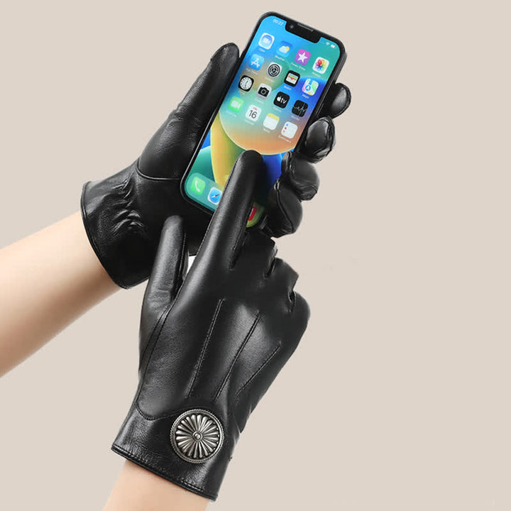 Guantes de cuero genuino con emblema de metal vintage negro para hombre - image 2