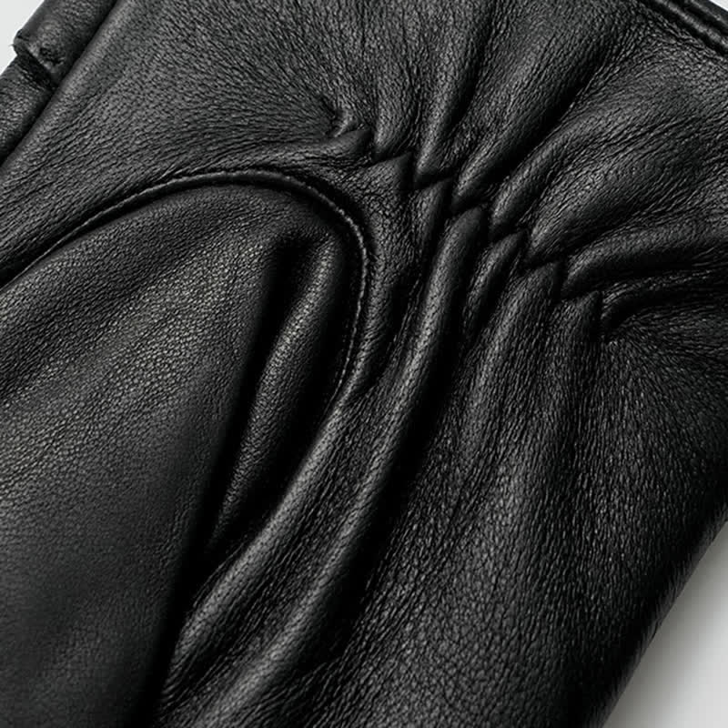 Guantes de cuero genuino con emblema de metal vintage negro para hombre - image 4