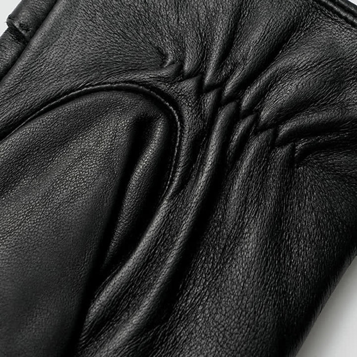 Guantes de cuero genuino con emblema de metal vintage negro para hombre - image 4