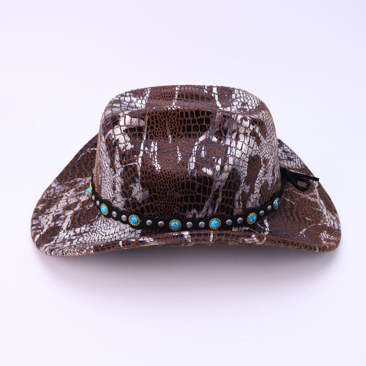 Sombrero de vaquero con estampado de cocodrilo y cinturón negro turquesa para hombre - image 3
