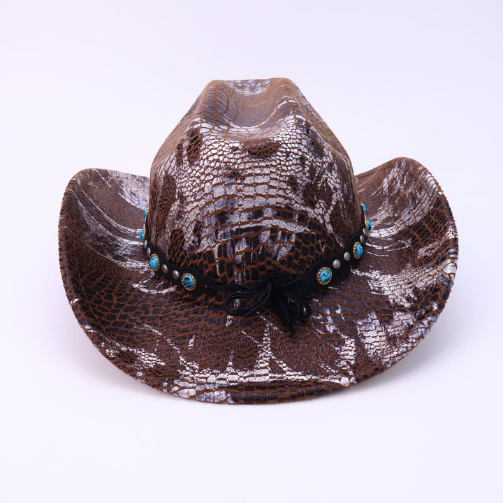 Sombrero de vaquero con estampado de cocodrilo y cinturón negro turquesa para hombre - image 2