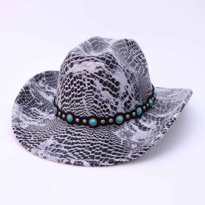 Sombrero de vaquero con estampado de cocodrilo y cinturón negro turquesa para hombre - Plata - M (22"-22 7/8") - image 7