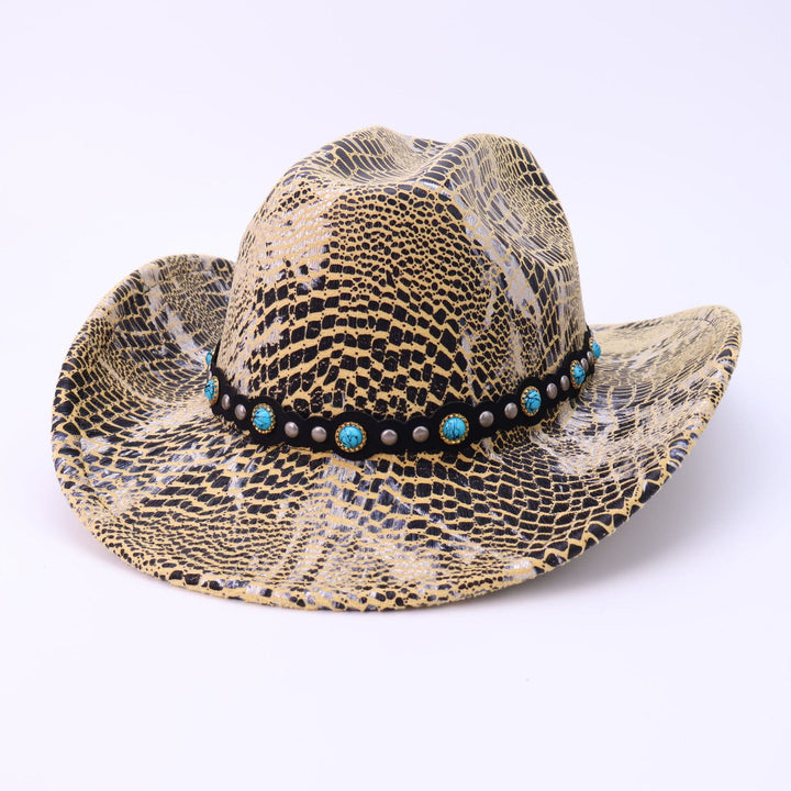 Sombrero de vaquero con estampado de cocodrilo y cinturón negro turquesa para hombre - Amarillo - M (22"-22 7/8") - image 8