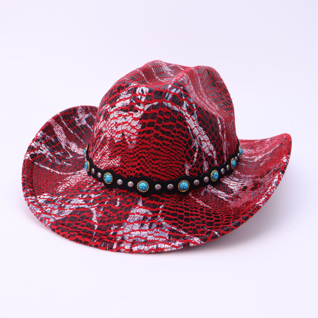 Sombrero de vaquero con estampado de cocodrilo y cinturón negro turquesa para hombre - Vino - M (22"-22 7/8") - image 5