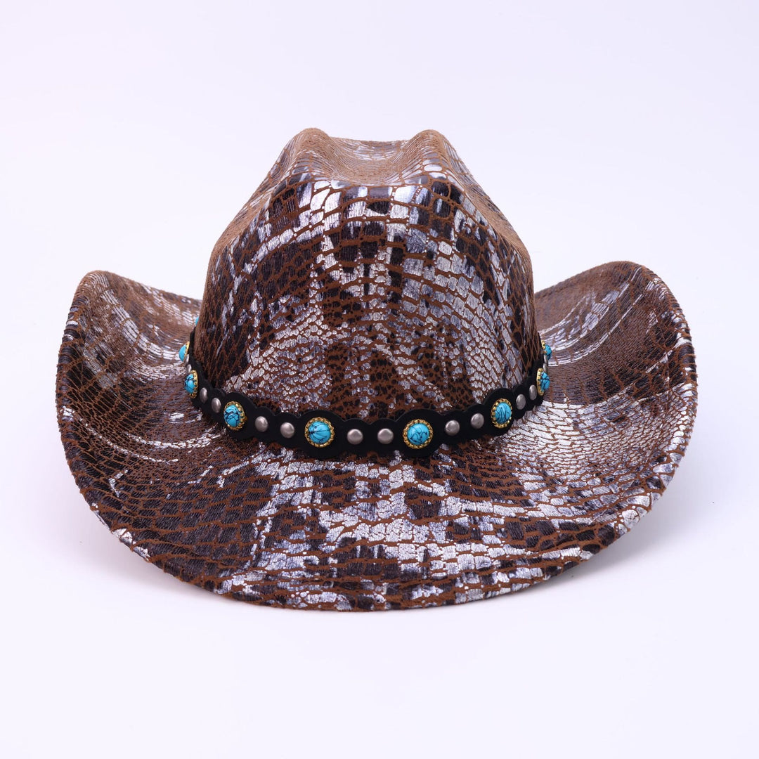 Sombrero de vaquero con estampado de cocodrilo y cinturón negro turquesa para hombre - image 1