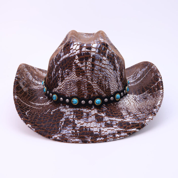 Sombrero de vaquero con estampado de cocodrilo y cinturón negro turquesa para hombre - image 1